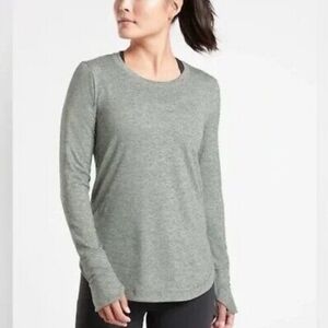 Athleta green heather uptempo long sleeve top